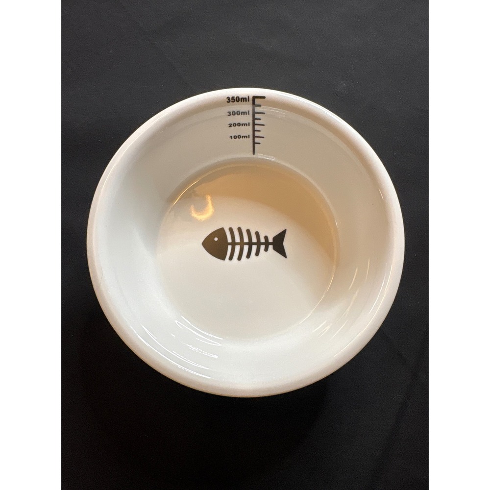 White Ceramic Cat Food Bowl Fish‎ Design Food Water Dish Feeding Measuring